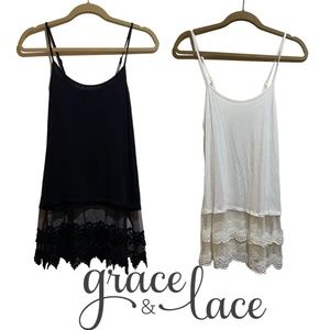 Grace & Lace Set of 2 Ruffle Lace Top Extenders Black and White